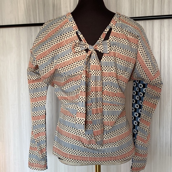 Marni for H&M 100% crisp cotton, geometric, tie, long sleeves blouse. Size 2 - Picture 3 of 17